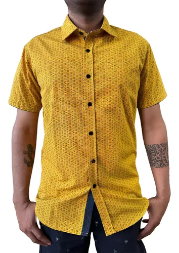 Camisa Masculina Manga Corta M Batik Amarillo